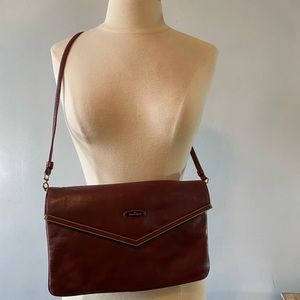 Vintage Joy And Iman couture Cabernet Red leather shoulder handbag Purse womens